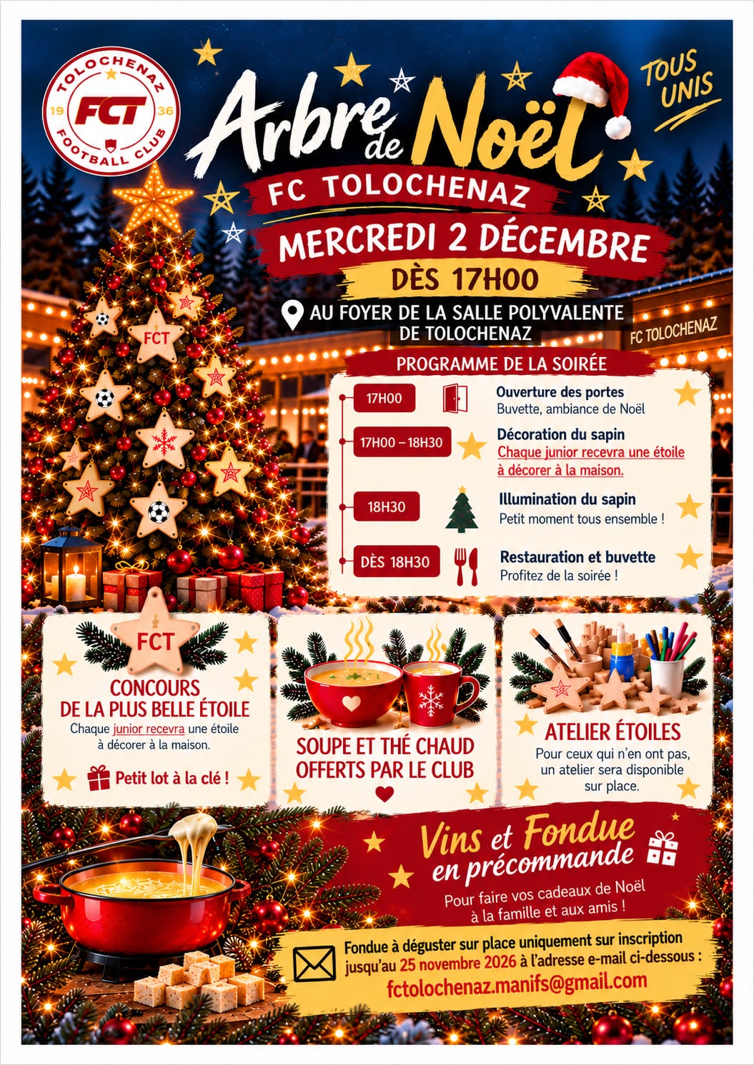 Affiche de l'arbre de Noël des petits du FC Tolochenaz